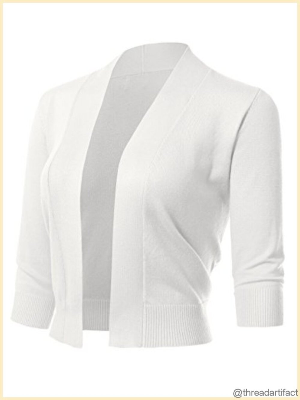 Women's 3/4 Sleeve Cropped Shrug Cardigan Lightweight Open Front Knit